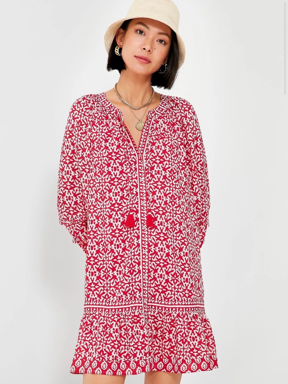 Vineyard Vines Red Tile Print Shirt Dress